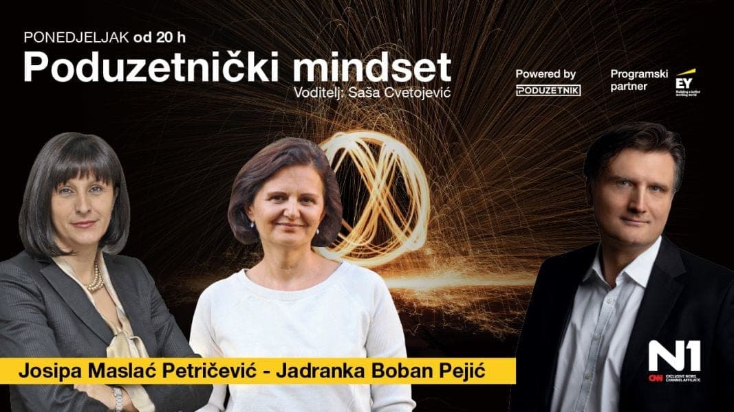 Najava emisije Poduzetnički mindset s Jadrankom Boban Pejić, Josipom Maslać Petričević i Sašom Cvetojevićem na N1 TV